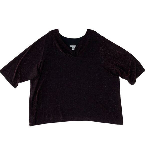 Catherines Top 3XP Black Red Tinsel Holiday Formal Party Shimmer Sparkle Date - Picture 2 of 16